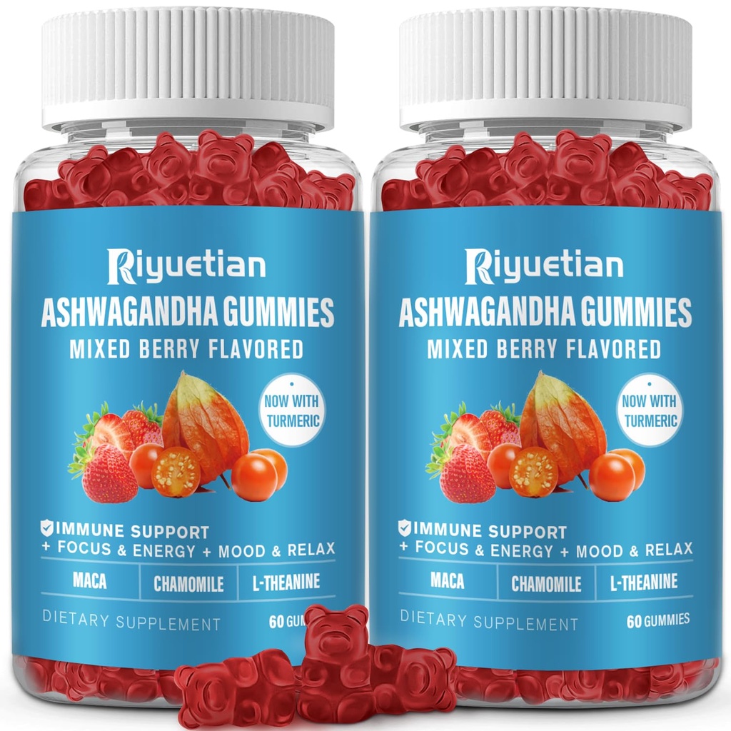 Ashwagandha Gumier for kvinder & mænd - immunforsvar & øget energi - Ashwagandha Kosttilskud til mænd & kvinder - Natural Strawberry Flavor (120 Greve)