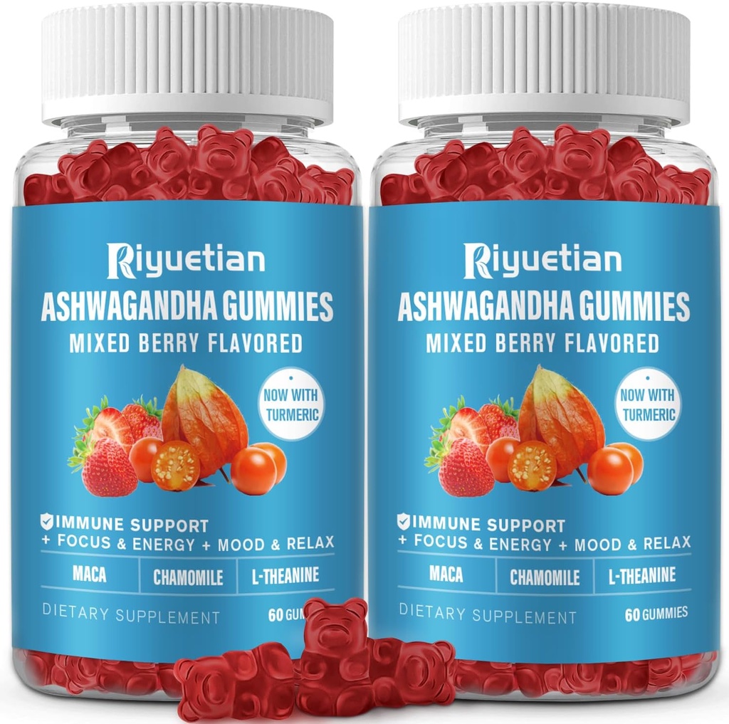 Ashwagandha Gumier for kvinder & mænd - immunforsvar & øget energi - Ashwagandha Kosttilskud til mænd & kvinder - Natural Strawberry Flavor (120 Greve)