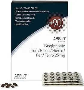25mg. ABBLO Iron Bisglycinate er meget blid på Maven, og kan tages med mad og calcium tabletter.