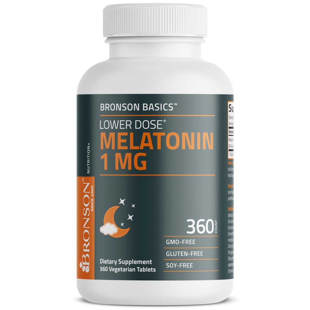 Bronson Lower Dose Melatonin 1mg, 360 Vegetarian Tablets