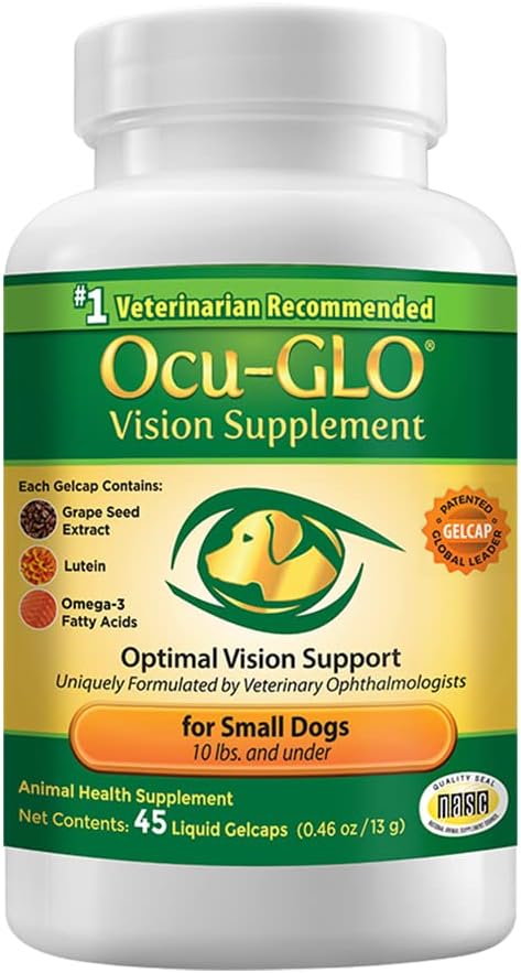 Ocu- GLO Vision Supplement for små hunde ved Animal Necessity med Lutein, Omega-3 Fedtsyrer, Grape Seed Extract og antioxidanter til at fremme Eye sundhed hos hunde, 45ct flydende Gelcaps