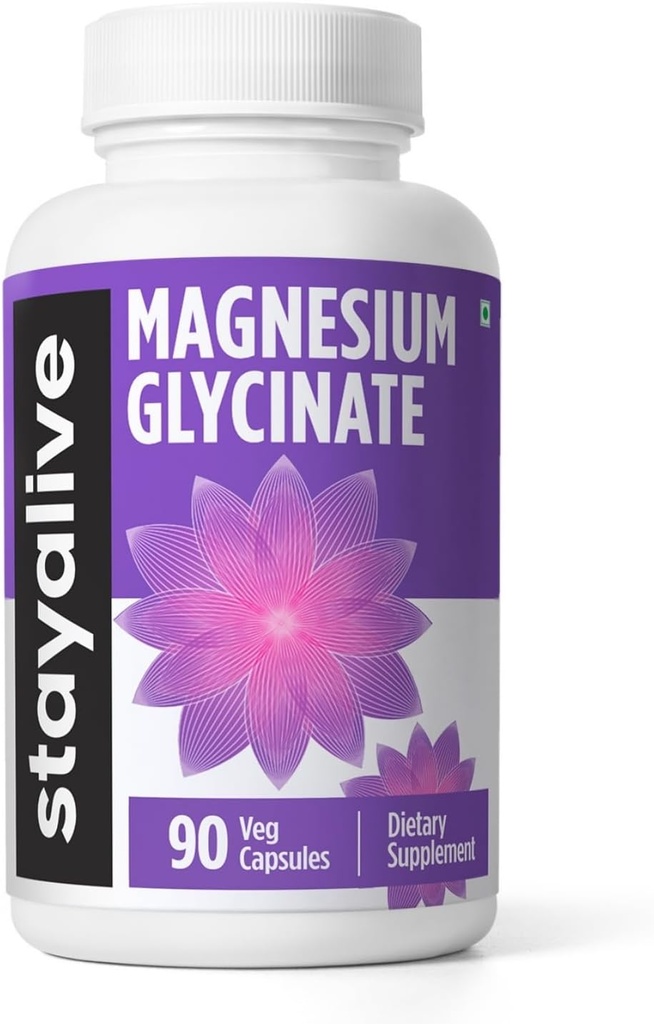 Stay ALIVE Chelated Magnesium Glycinate 500 mg, Høj Absorption, 90 kapsler, 100% Pure Glycinate Powder, Ekstra styrke Magnesium supplement til kvinder og mænd, Non- GMO & Gluten Free Pills