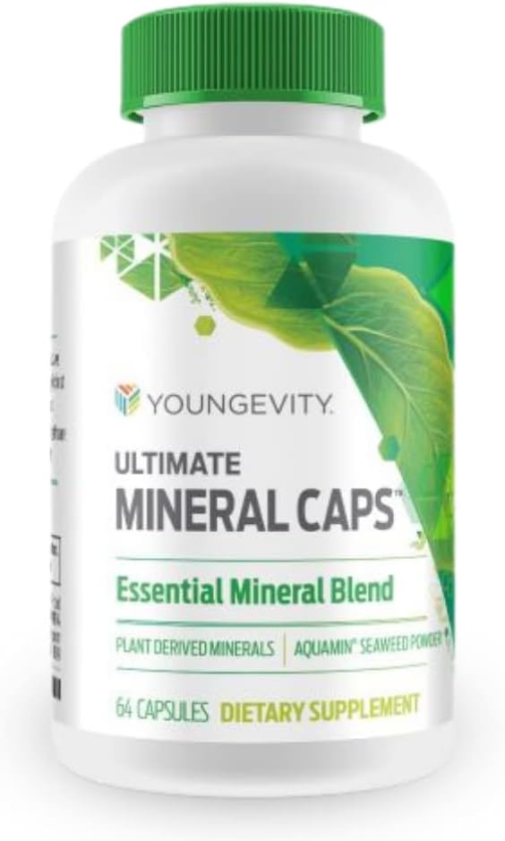 Youngevity Ultimate Mineral Caps ™ - 70 + Essential Full Spectrum Trace Minerals - Nutrient- Dense, Afledt fra Humic & Aquamin Seaweed (64 Capsule)