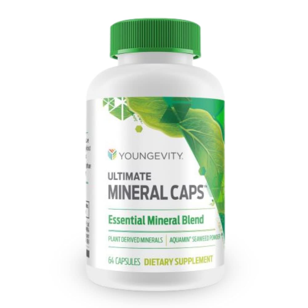 Youngevity Ultimate Mineral Caps ™ - 70 + Essential Full Spectrum Trace Minerals - Nutrient- Dense, Afledt fra Humic & Aquamin Seaweed (64 Capsule)