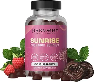 SUNRISE 10x Potency Mushroom Supplement Gummies for Energy, Mood og immunforsvar Support med Organic Lion 's Mane, Cordyceps, Reishi, Chaga og Tyrkiet Tail Nootrop Adaptogen Raspberry Flavor 60 Greve