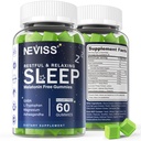 NEVISS Melatonin Free Sleep Aid Gummier for voksne - Magnesium Glycinate Gummies - 124; GABA, L- Tryptophan, Magnesium, Ashwagandha - Ikke-Habit Forming, Hjælp til dyb afspænding - Vegan, Lemon Flavor, 1Pack