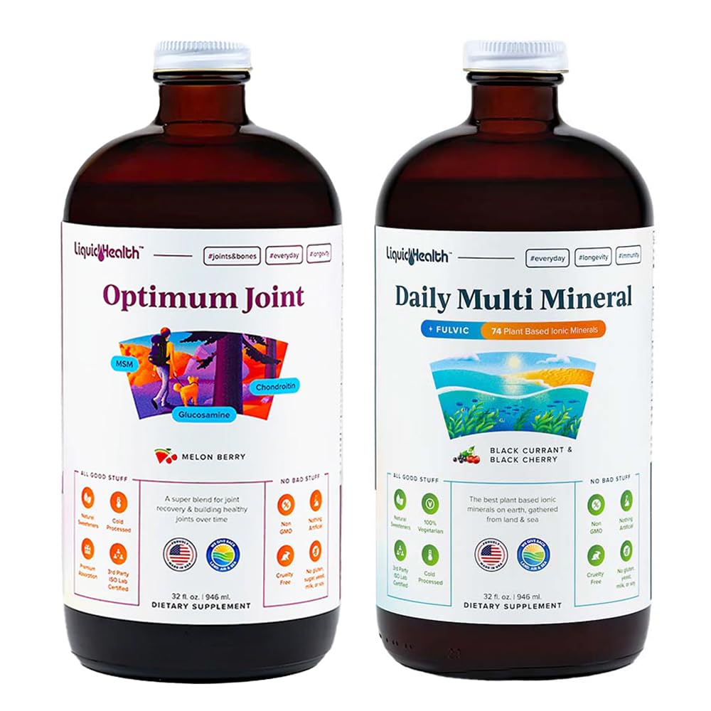 LIQUIDSUNDY Optimum Joint Glucosamin Chondroitin Supplement & Daily Multi Mineral Multivitamin Bundle til mænd og kvinder - Sea Trace Minerals, Bone & Joint Health, Immunsupport - Made in USA, Non- GMO