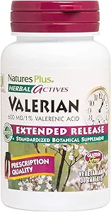 Natures Plus Herbal Actives Valerian Extended Release Tablets - 600 mg, 30 Vegan Tablets - Vegetarisk, Gluten- Free - 30 Servere