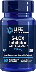 Life Extension 5- LOX Inhibitor med AprèsFlex ®, 100 mg, standardiseret Boswellia serrata Extract, Promoces Joint, Cell & arterial Health, Gluten- Free, Non- GMO, Vegetar, 60 Kapsler