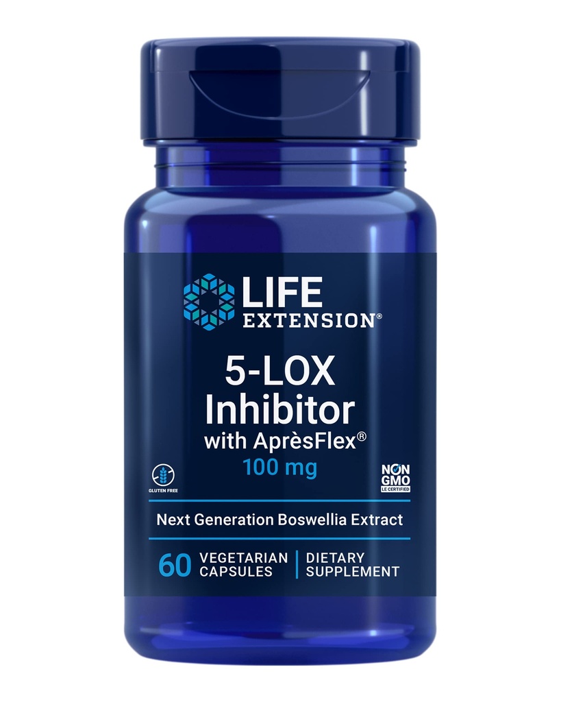 Life Extension 5- LOX Inhibitor med AprèsFlex ®, 100 mg, standardiseret Boswellia serrata Extract, Promoces Joint, Cell & arterial Health, Gluten- Free, Non- GMO, Vegetar, 60 Kapsler