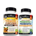 Turmeric Curcumin with Black Pepper Extract 1500mg Complex (2 Month Supply) Plus Advanced Strength Pre and Probiotics Supplement with Digestive Enzymes (2 Month Supply)