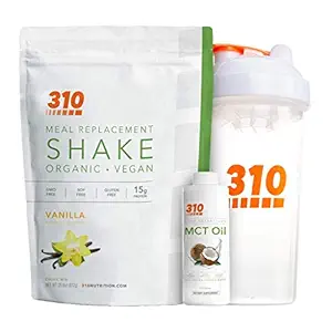 Vegansk Organic Plant Protein Powder and Meal Erstatning Shake With Shaker Cup and 2 Oz MCT Oil - By 310 Nutrition - Gluten, Dairy and Soy Free - 0g Sugar Buddy 124; Keto og Paleo Friendly (Vanilla)