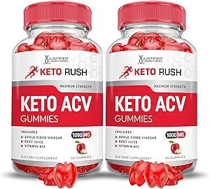 Justified Laboratories (2 Pack Keto Rush Keto ACV Gummies Advanced Formel 1000MG Powder B12 Vegan Non GMO 120 Gummys