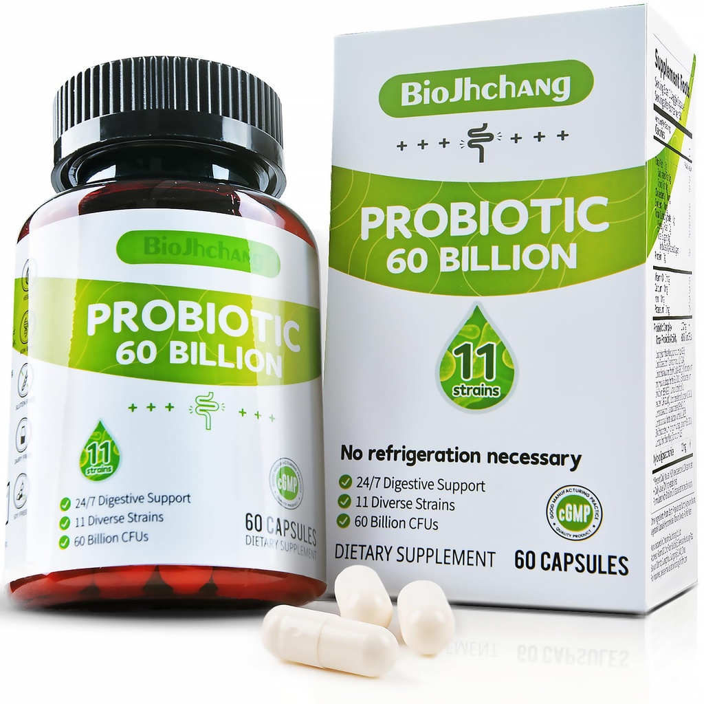 Probiotics Supplements 60 Billion CFUs 11 Diverse Strains Natural Prebiotics for Immune, Digestive Gut Health Supports Occasional Constipation Diarrhea Gas Bloating for Women & Men
