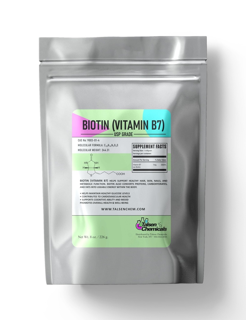 Biotin (Vitamin B7) Powder Vitamin B7 Powder for Hair, Skin, and Nail Health, Biotin Vitamin Non-GMO, Gluten-Free (8 Ounce / 226 Grams)