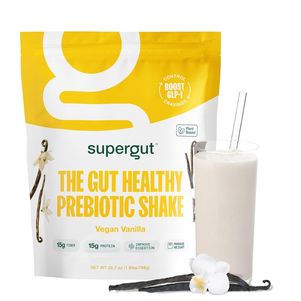 Supergut Prebiotic Shakes Meal Erstatning Meal Meal Erstatning Meal 124; Boost GLP-1 Meal 124; High Protein and Fiber Mear 124; No Added Sugar Mear 124; Keto Food, Meal, Snack (Vegan Vanilla, 14 portioner)