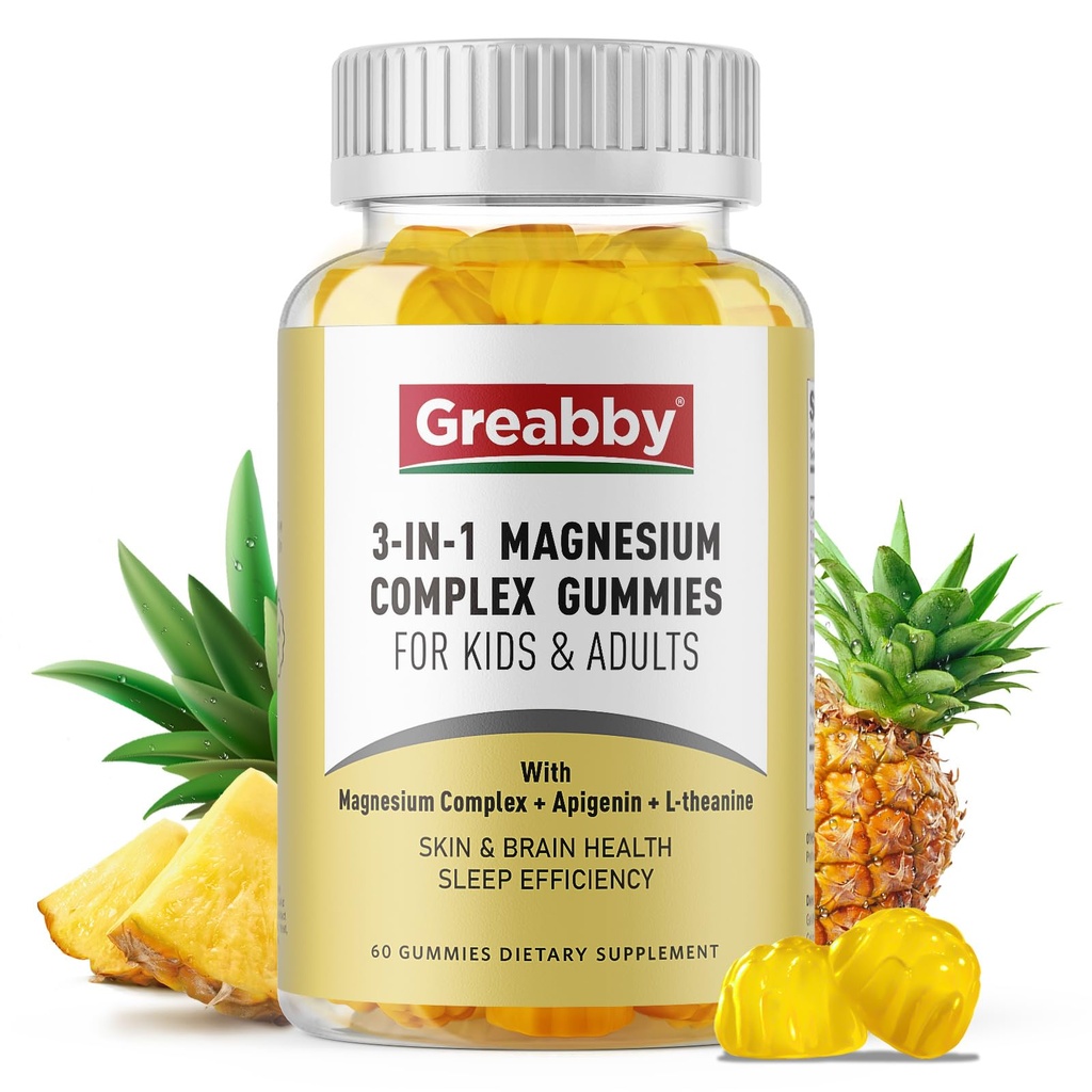 Triple Magnesium Complex Gummies - 800mg Magnesium Glycinate & Citrate, Apigenin & L- Theanin, for børn og voksne, naturligt forstoppelse & muskelkramper (60 Tæl)