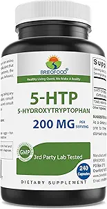 Brieofood 5- HTP 200mg per servering - 240 kapsler - 5- Hydroxytryptophan for sund afvænning - 3. part Lab Testet