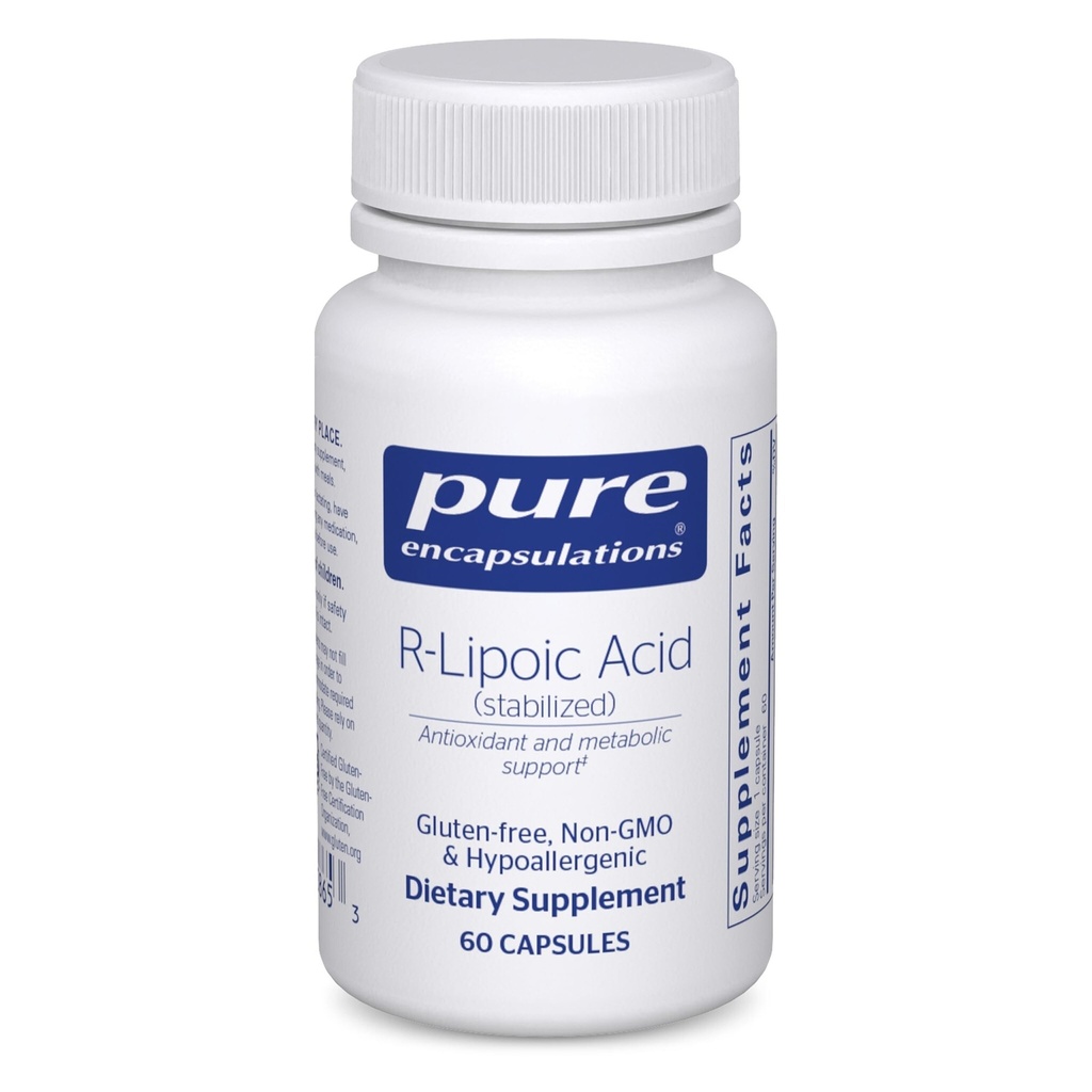 Pure indkapslinger R- Lipoic Acid (stabiliseret); Hypoallergen supplement med forbedret antioxidant beskyttelse og metabolisk støtte
