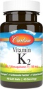 Carlson - Vitamin K2 MK- 7 (Menaquinon), 180 mcg, Bone Support, Calcium Biotilgængelighed, K2 Vitamin, Vitamin K-2, 90 Softgels