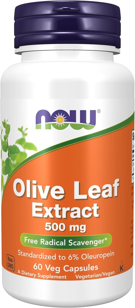 Now Foods Supplements, Olive Leaf Extract 500 mg, Free Radical Scavenger *, 60 Veg kapsler