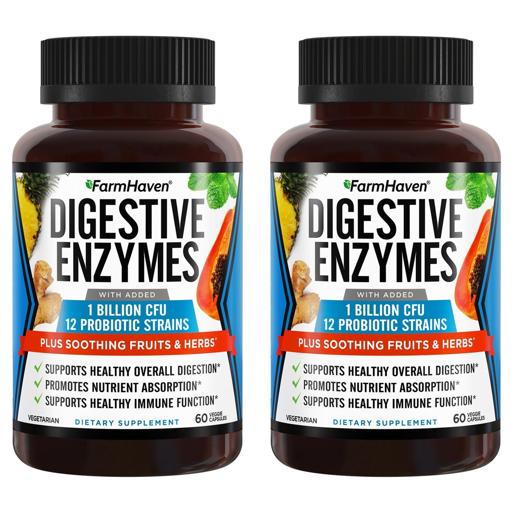 FarmHaven Digestive Enzymes with 18 Probiotics & Herbs | Papaya, Bromelain, Protease & More for Lactose Absorption & Better Digestion | Helps Bloating, Gas, Constipation | Vegetarian, 120 Capsules