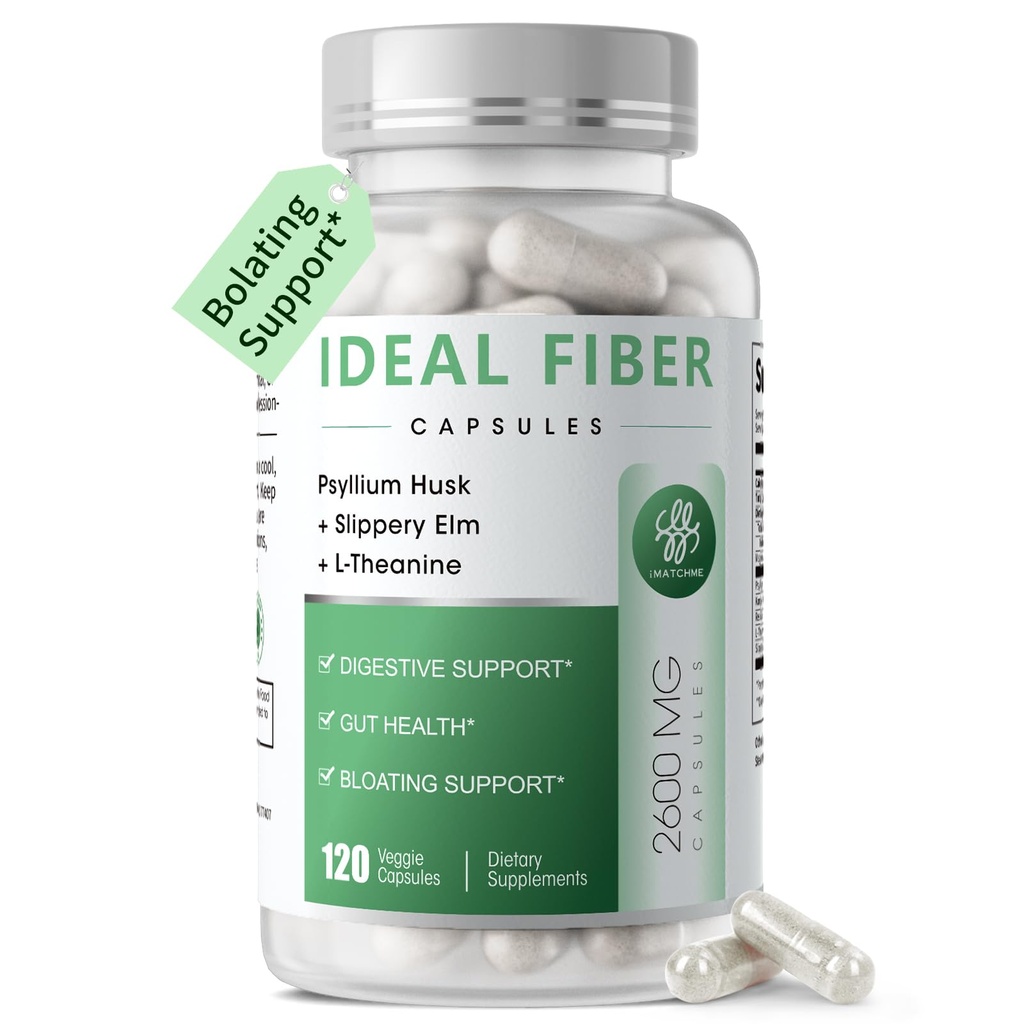 Fiber Supplement Capsules-Psyllium Husk Powder 1500mg & Slippery Elm for Digestive Health & Regularity,Effortless Bowel Movements-Natural Prebiotic Fiber,Non-GMO-Gentle Daily Fiber,Women & Men-120Caps