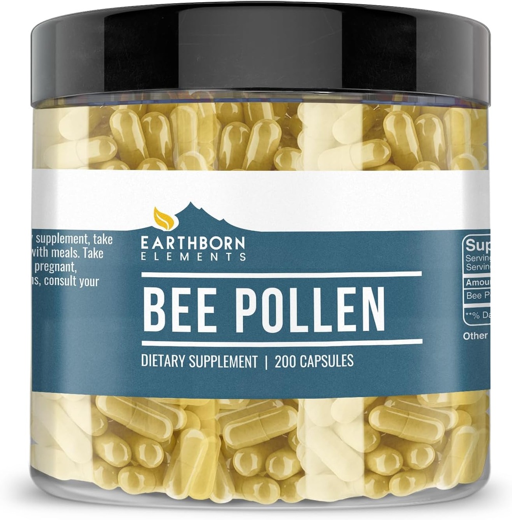 Earthborn Elements Bee Pollen 200 Kapsler, Pure & Ufortyndet, Ingen tilsætningsstoffer