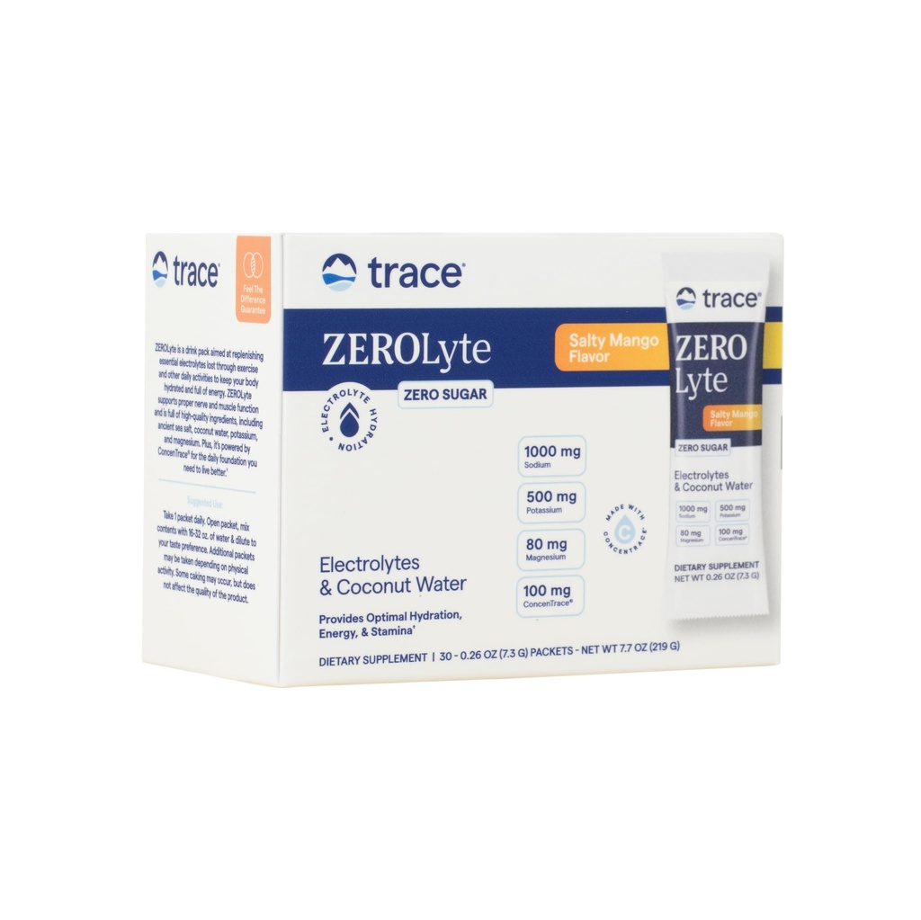 Trace Minerals ZeroLyte - Drink Mix Powder Supports Hydration & Energy - Aids Sund Nerve & Muscle Funktion - Support Heart & fordøjelse Sundhed - Salty Mango, 30 Pakker (30 Servering)