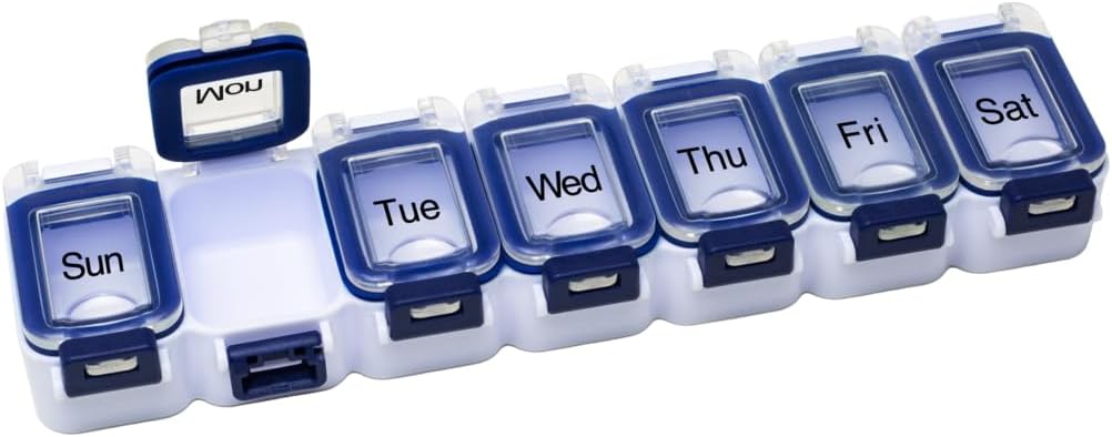 EZY DOSE Ugentlig (7-dag) Pill Planner, Medicine Case, Vitamin Organizer Box, Vandtæt låsning kompartmenter til sikker receptpligtig medicin og forhindre utilsigtet spild, blå