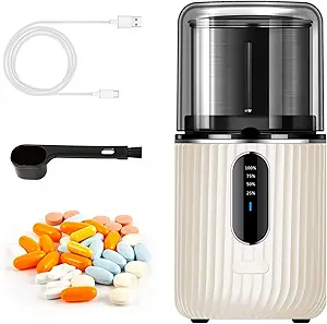 Cordless Electric Pill Crusher Grinder - Pill Cutters til små eller store piller og Vitamin Tablets til Fine Powder - Elektronisk Pill Pulverizer - Aftagelig slibning Cup til nem rengøring