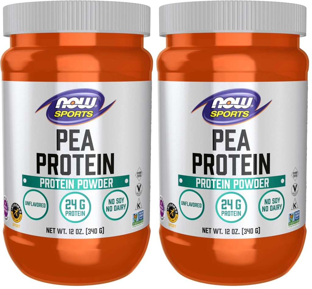 Now Sport Nutrition, Pea Protein 24 g, Nemt fordøjet, Unflavored Powder, 12-Ounce (pakke med 2)