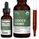 Organic Lugol 's Jod, Jod og Kalium Jodide 2% Løsning 3000 mcg - Flydende supplement Drops til Thyroid Support til kvinder & mænd, Metabolisme Sundhed, Detox Boost - Non- GMO, 395 Servere (2 Oz)