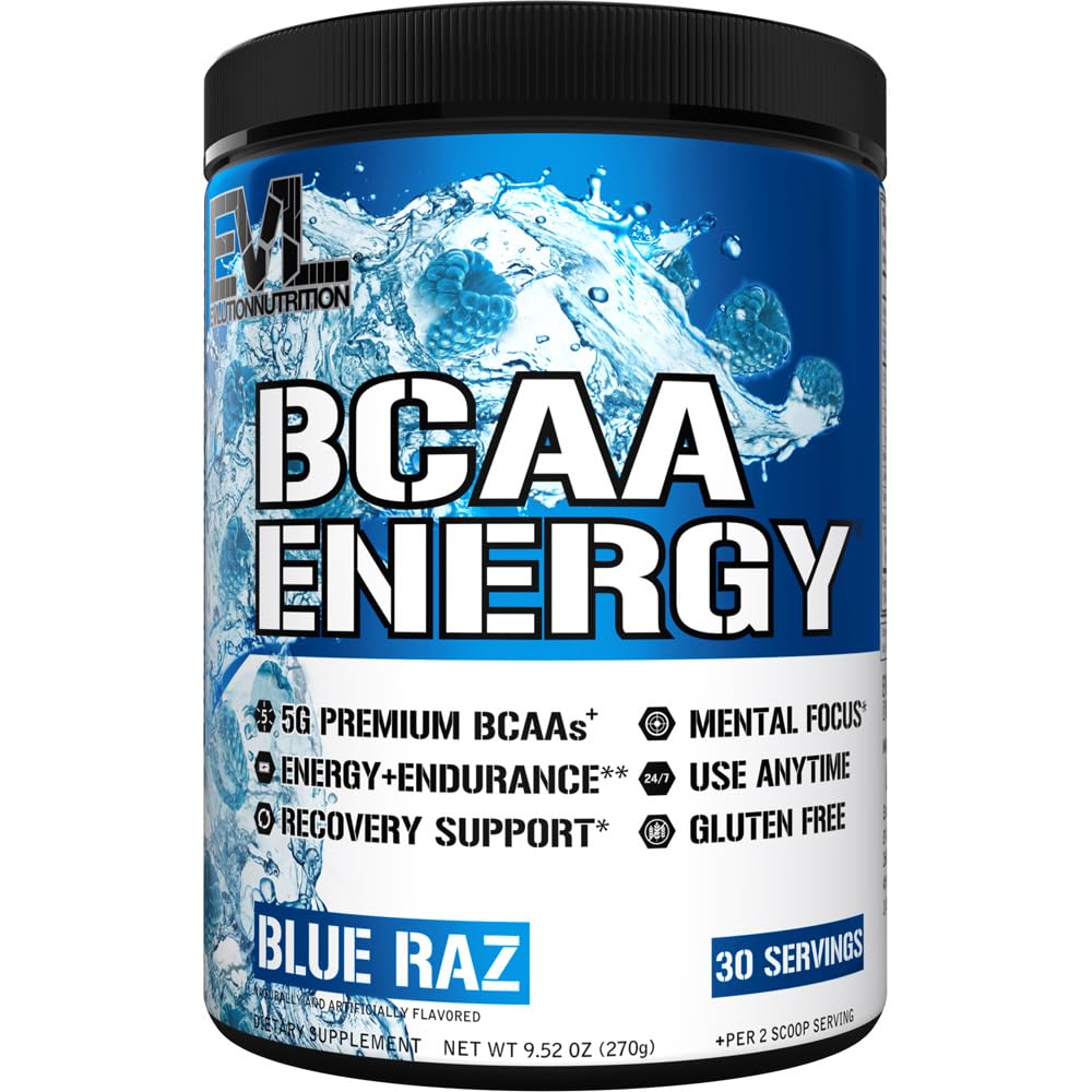 EVL BCAAs Aminosyrer Powder - BCAA Energy Pre Workout Powder for Muscle Recovery Lean Growth and Endurance - Rehydrating Post Workout Recovery Drik med naturlig koffein - Blå Raz