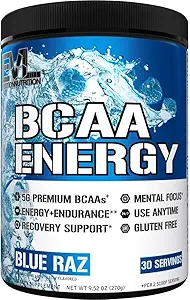 EVL BCAAs Aminosyrer Powder - BCAA Energy Pre Workout Powder for Muscle Recovery Lean Growth and Endurance - Rehydrating Post Workout Recovery Drik med naturlig koffein - Blå Raz