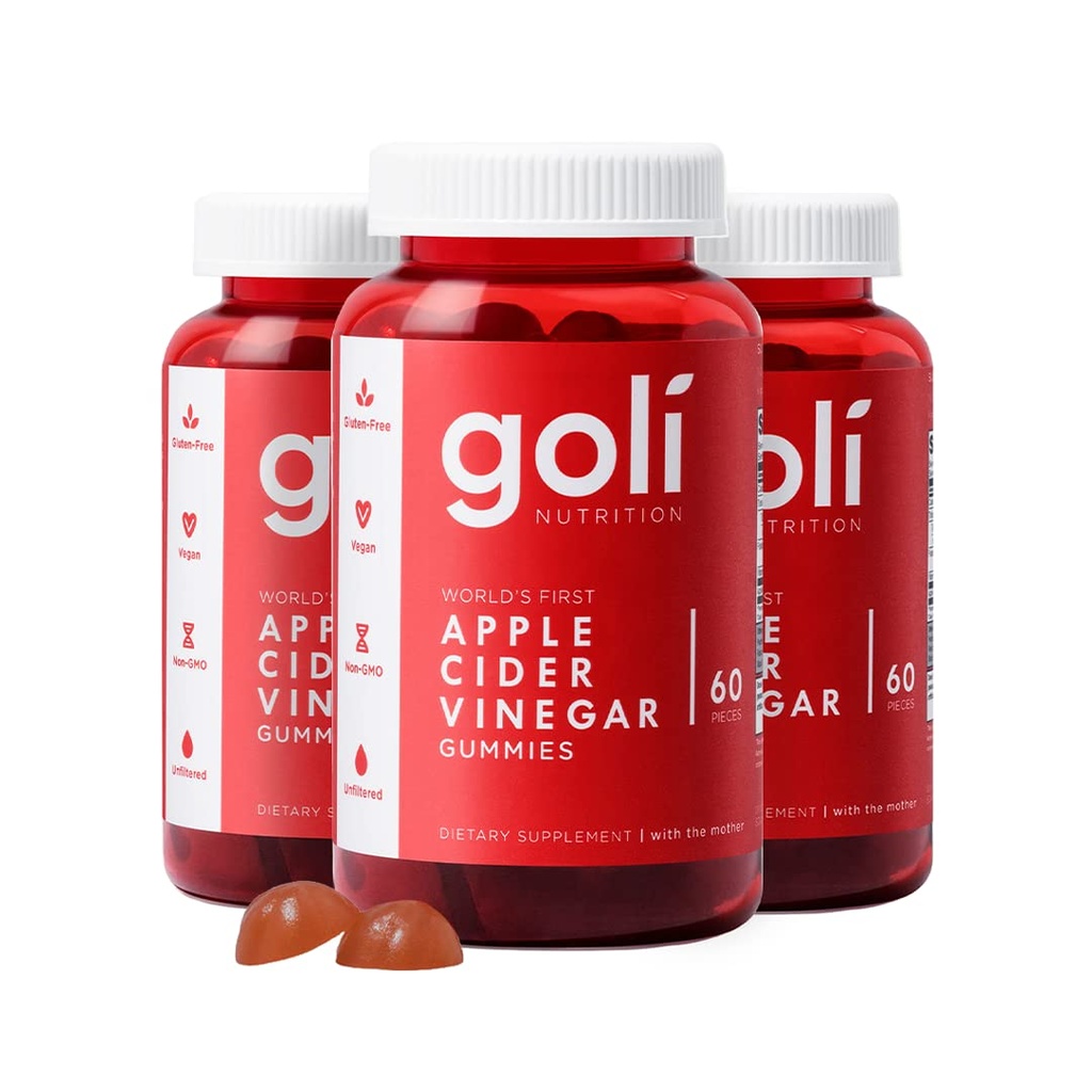 Goli Apple Cider Vinegas Gummy Vitamin - 180 Greve - Vitamin B9 & B12, Gelatin- Free, Gluten- Free, Vegan & Non- GMO