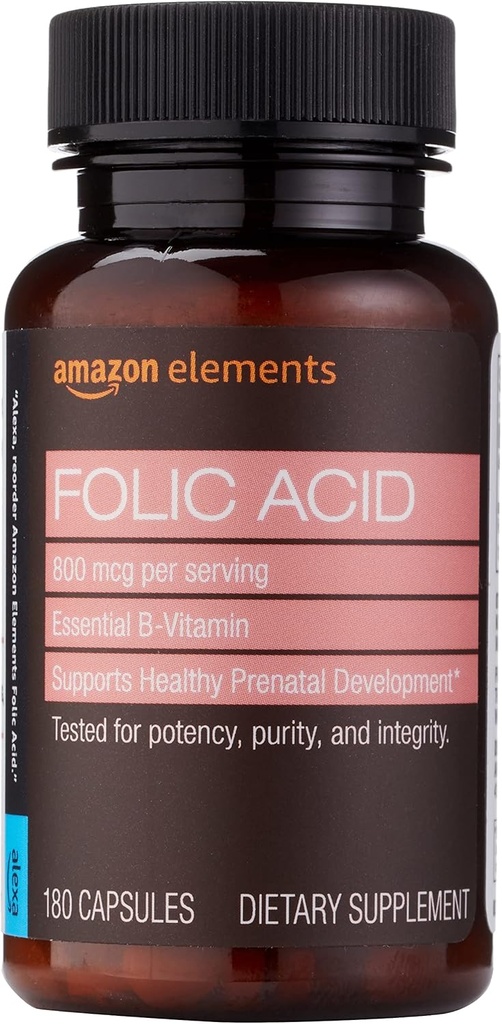 Elementer - Folinsyre, 800 mcg per servering, Tablet, 180 Greve, Pack af 1, Kvinder Kosttilskud til sund prenatal udvikling, 6 Months of Supply