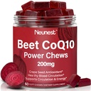 Beet Root CoQ10 Chews – 3 in 1 Beetroot, CoQ10 200mg & Grape Seed Extract for Cardiovascular Support, Beets for High Blood Pressure, Heart-Healthy Energy & Nitric Oxide, 60 Beets Supplements Chews