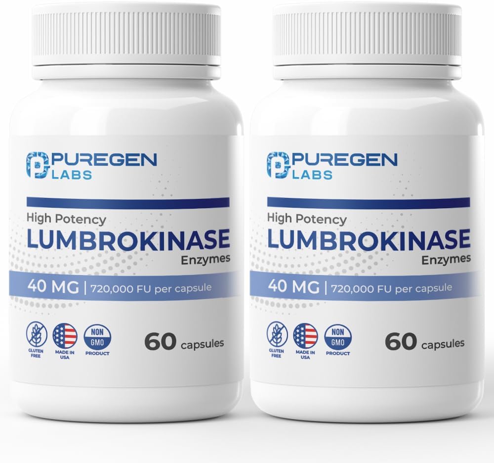 Puregen Labs Lumbrokinase 40mg per Capsule High Potency Supplement124; High Activity Lumbrokinase Enzymes