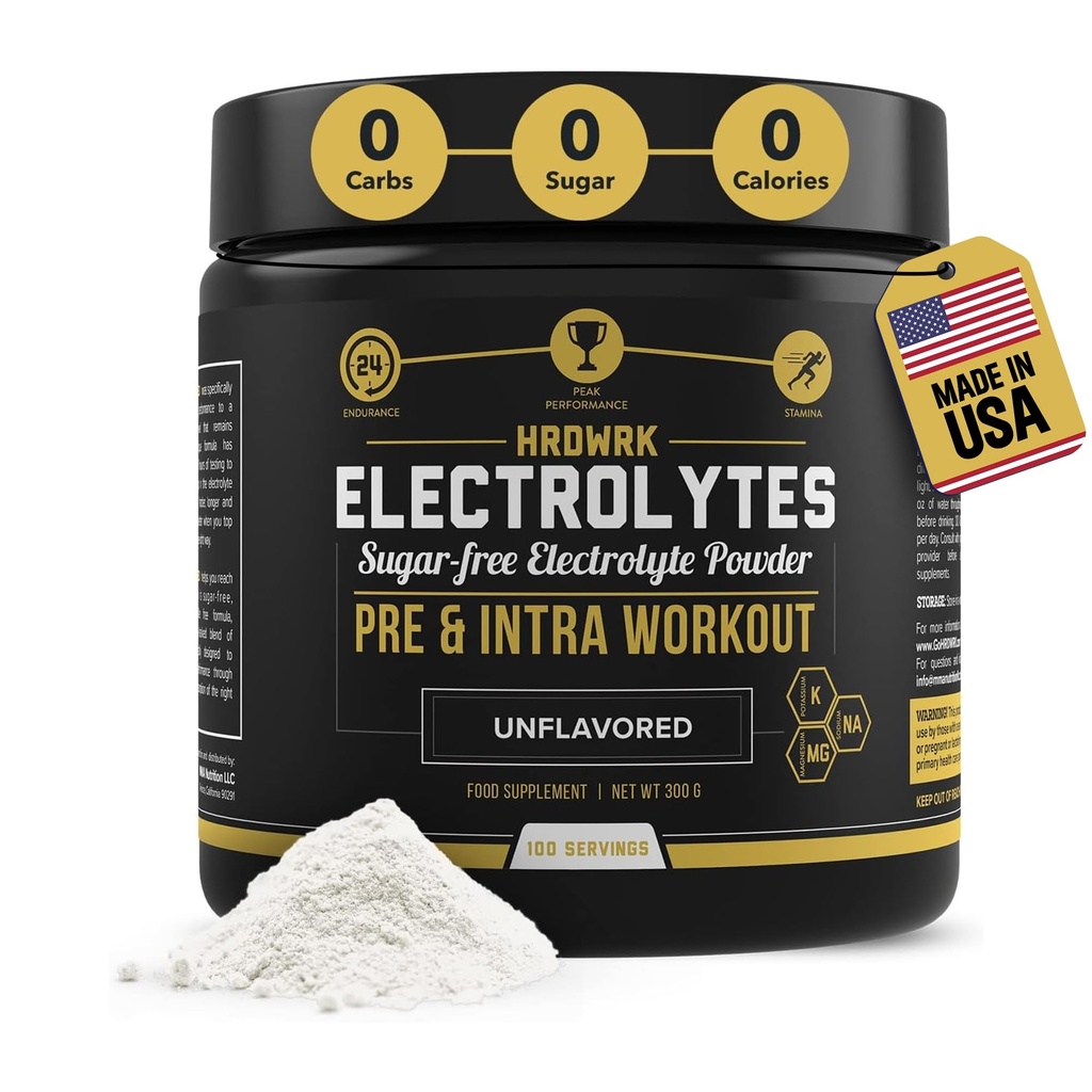 HRDWRK - Electrolytes Powder Keto Hydration Sugar Free with Magnesium, Kalium and Natrium - 100 Servere - 124; Boost Endurance og reducere træthed med denne Elektrolytes supplement - Maksimal hydrering
