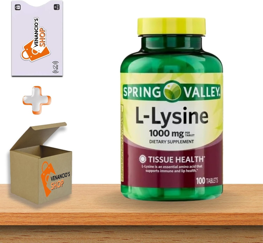 L- Lysin 1000 mg tabletter • immunforsvar og hudsundhed • 100 greve by Spring Valley + Vena 's Sticker (pakning med 1 pakke)