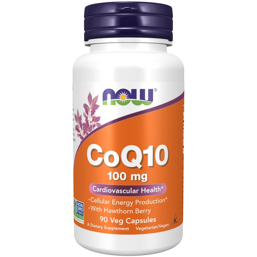 Now Foods Supplements, CoQ10 100 mg med Hawthorn Berry, Pharmaceutical Grade, All- Trans Form produceret af Fermentation, 90 Veg Kapsler