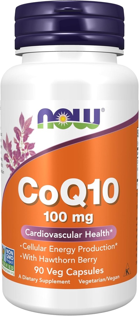 Now Foods Supplements, CoQ10 100 mg med Hawthorn Berry, Pharmaceutical Grade, All- Trans Form produceret af Fermentation, 90 Veg Kapsler