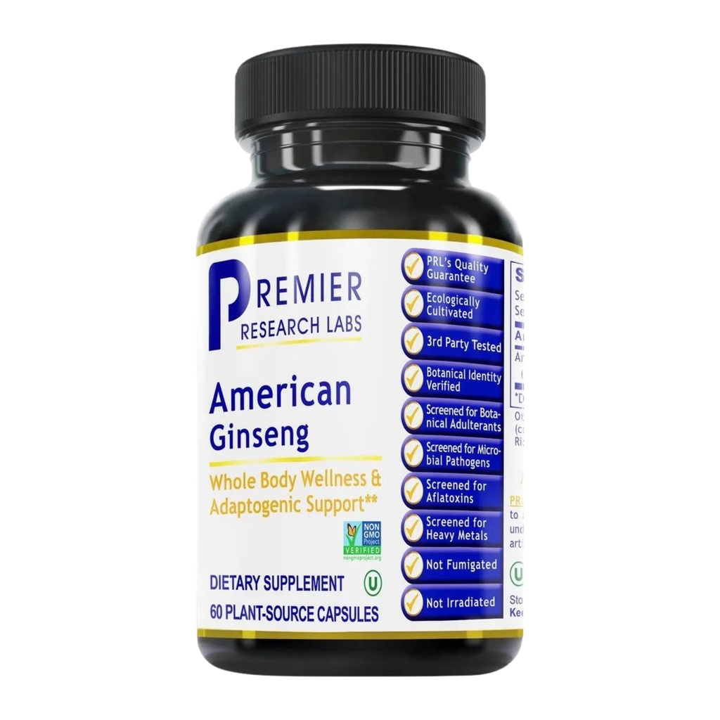 Premier Research Labs American Ginseng Supplement - Amerikanske Ginseng Kapsler, Herbal Ginseng Root Pills, Nordamerikanske Ginseng Herb Extract, Calming Energy Supplement - 60 Plantbaserede Kapsler