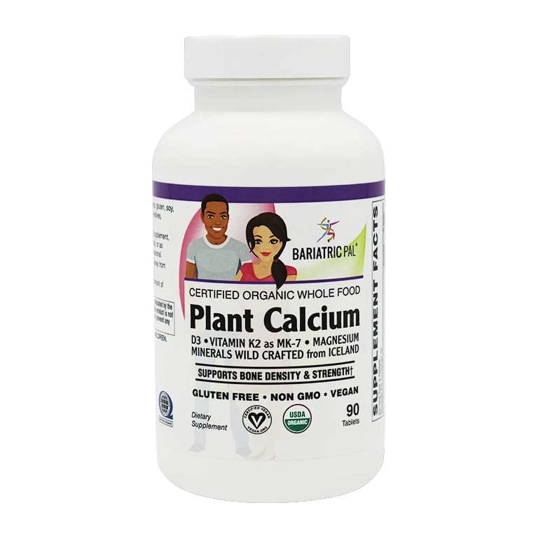 BariatricPal Calcium 1,000 mg Tablets with Magnesium, D3, and K2 - Certified Organic Whole Food & Certified Vegan! (90 Tablets)