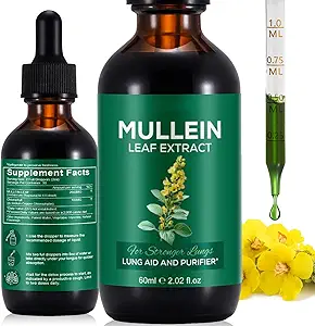 Mullein Dryps til Lunger, Mullein Leaf Extract til Lunger, Natural Mullein Herbal Kosttilskud, Mullein Chlorophyll Dryps til Lunge, Lung Cleanse til Rygere - 2.02 fl oz