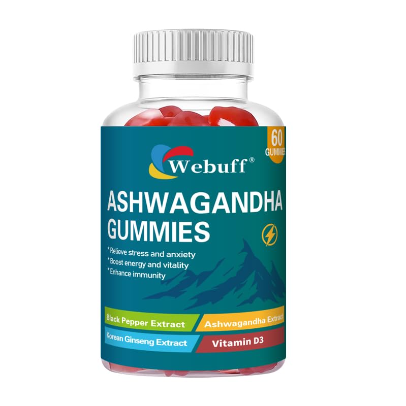 Ashwagandha Gummies with L-Theanine & Black Pepper Extract for Daily Stress Relief, Mood Support & Mental Clarity - Non-GMO, Gluten-Free, Vegan - 60 Count
