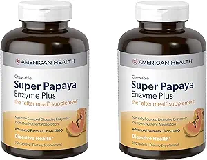 American Health Enzymes Chewable Super Papaya Enzyme Plus 360 tabletter (pakke med 2)