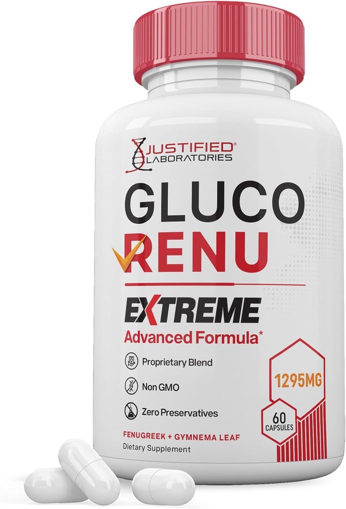 Gluco Renu Extreme 1295MG Glyco Support Pills Advacned Formel Gluo Renew Glycogen Support Formuleret med gurkemeje Berberine Resveratrol Hvidløg Bitter Melon Milk Thistle 60 Kapsler
