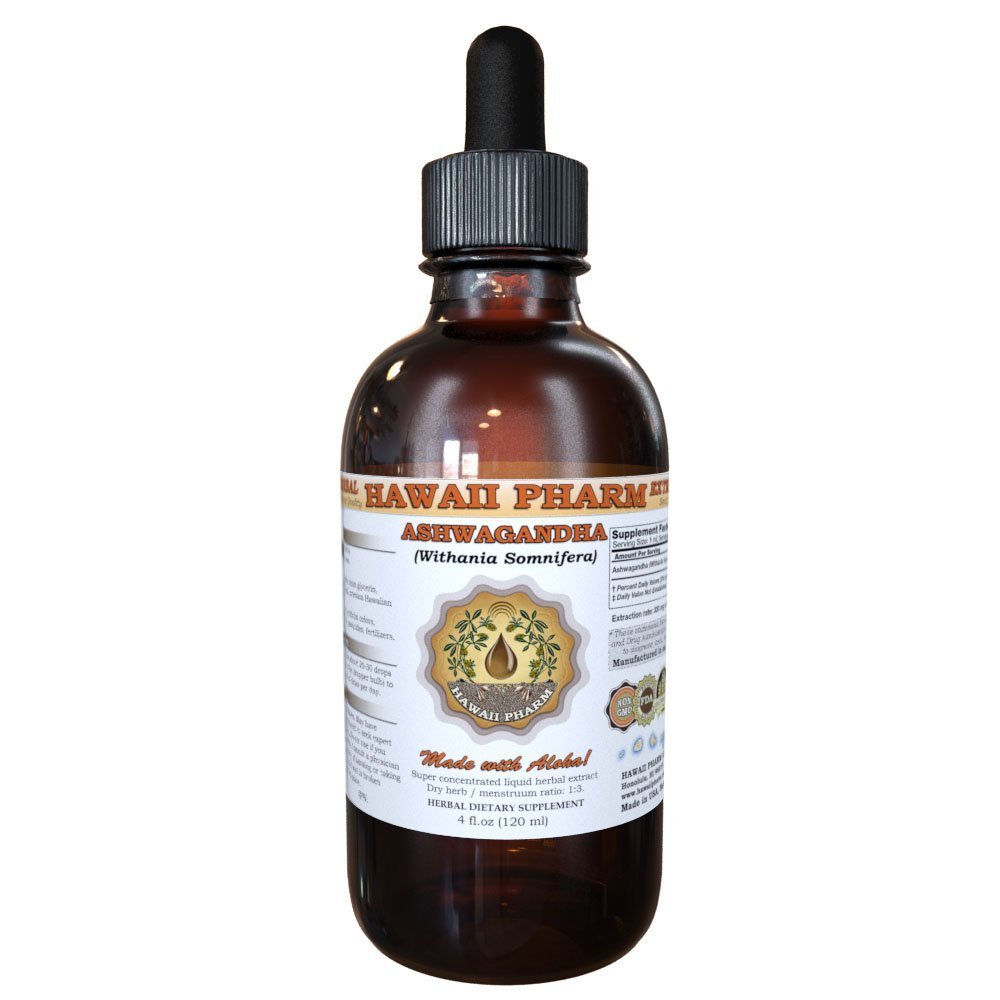 Hawaii Pharm Ashwagandha Liquid Extract, Ashwagandha (Withania Somnifera) Dried Root Tincture Supplement 4 oz
